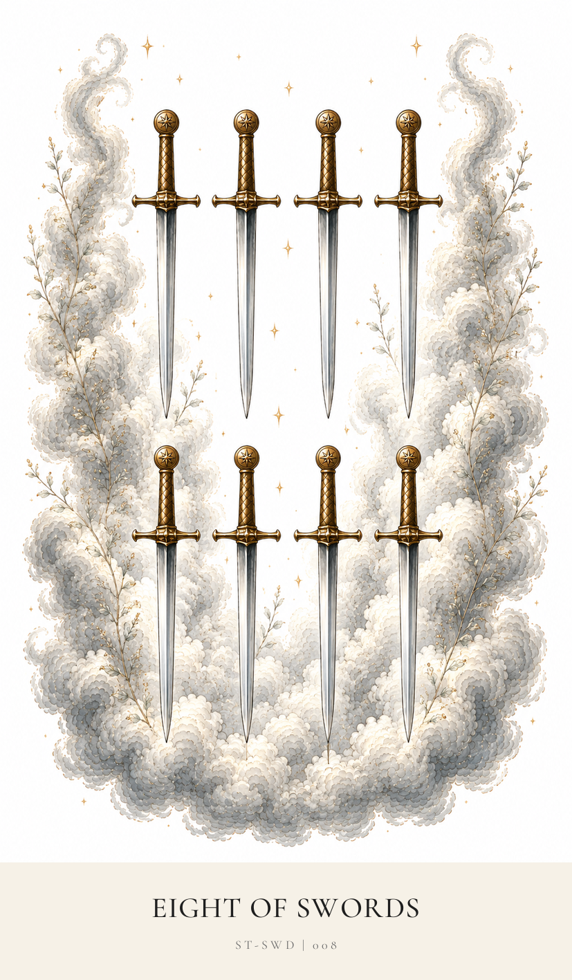 Eight of Swords tarot card from the Simply Tarot deck