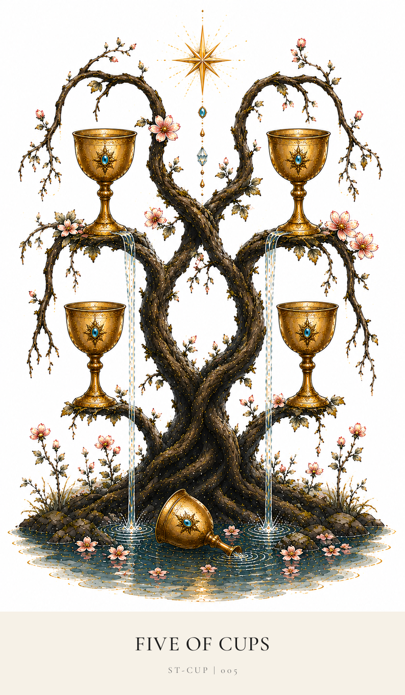 Five of Cups tarot card from the Simply Tarot deck