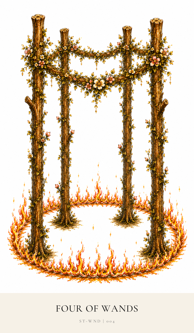 Four of Wands tarot card from the Simply Tarot deck