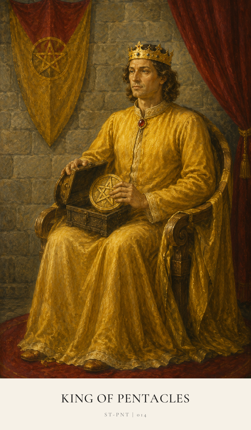 King of Pentacles tarot card from the Simply Tarot deck