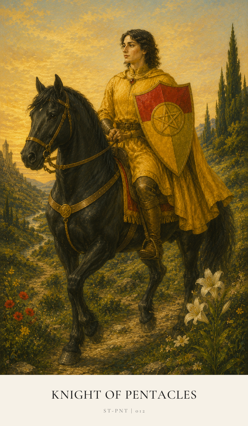 Knight of Pentacles tarot card from the Simply Tarot deck