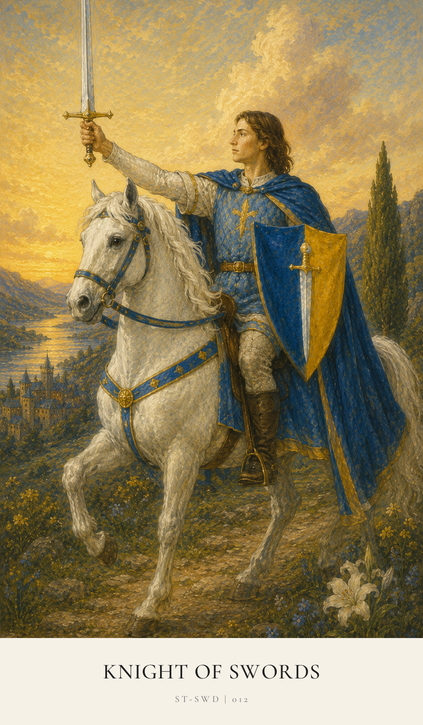 Knight of Swords tarot card from the Simply Tarot deck
