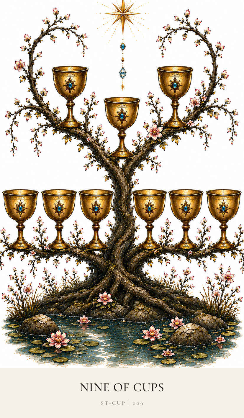 Nine of Cups tarot card from the Simply Tarot deck