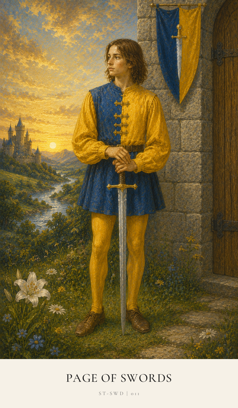Page of Swords tarot card from the Simply Tarot deck