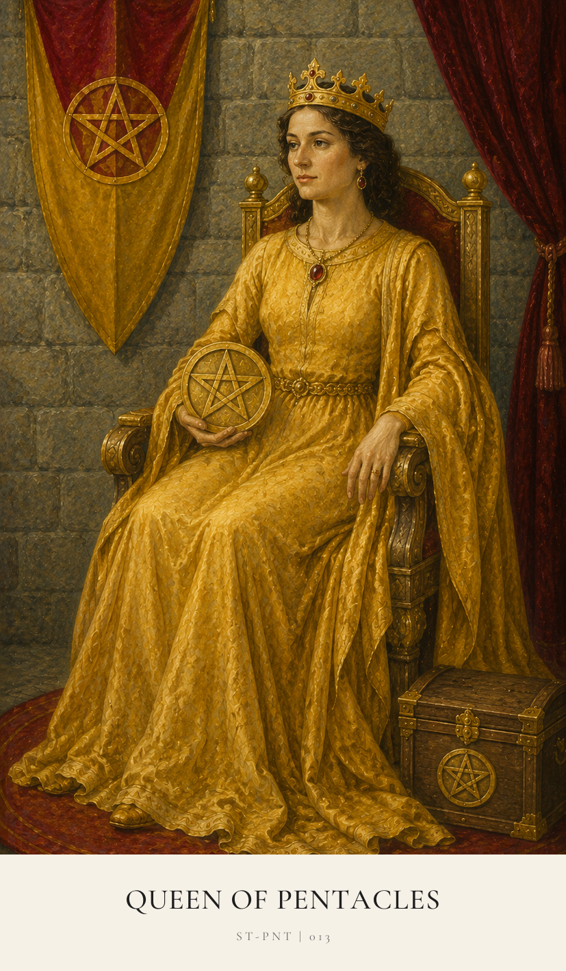 Queen of Pentacles tarot card from the Simply Tarot deck