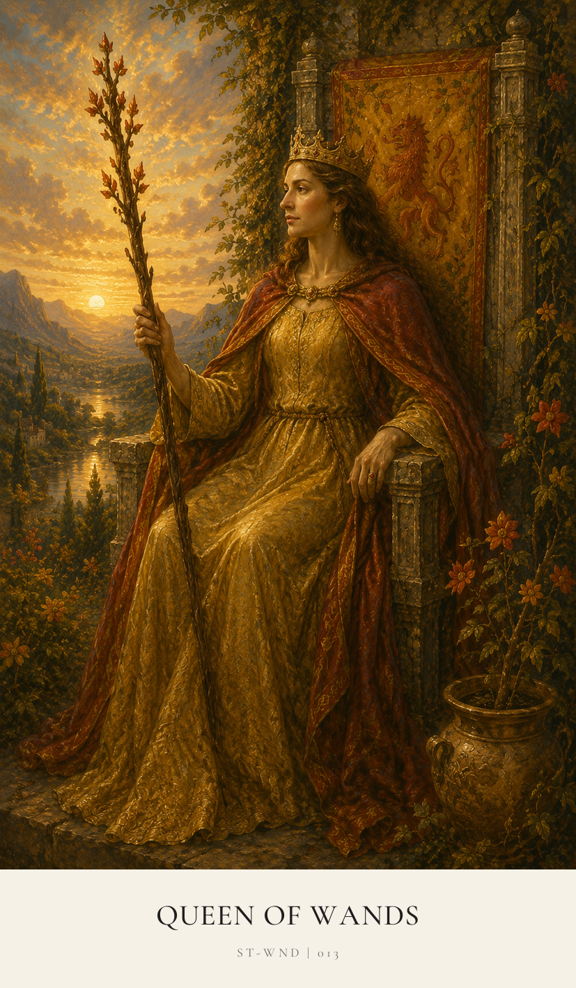 Queen of Wands tarot card from the Simply Tarot deck