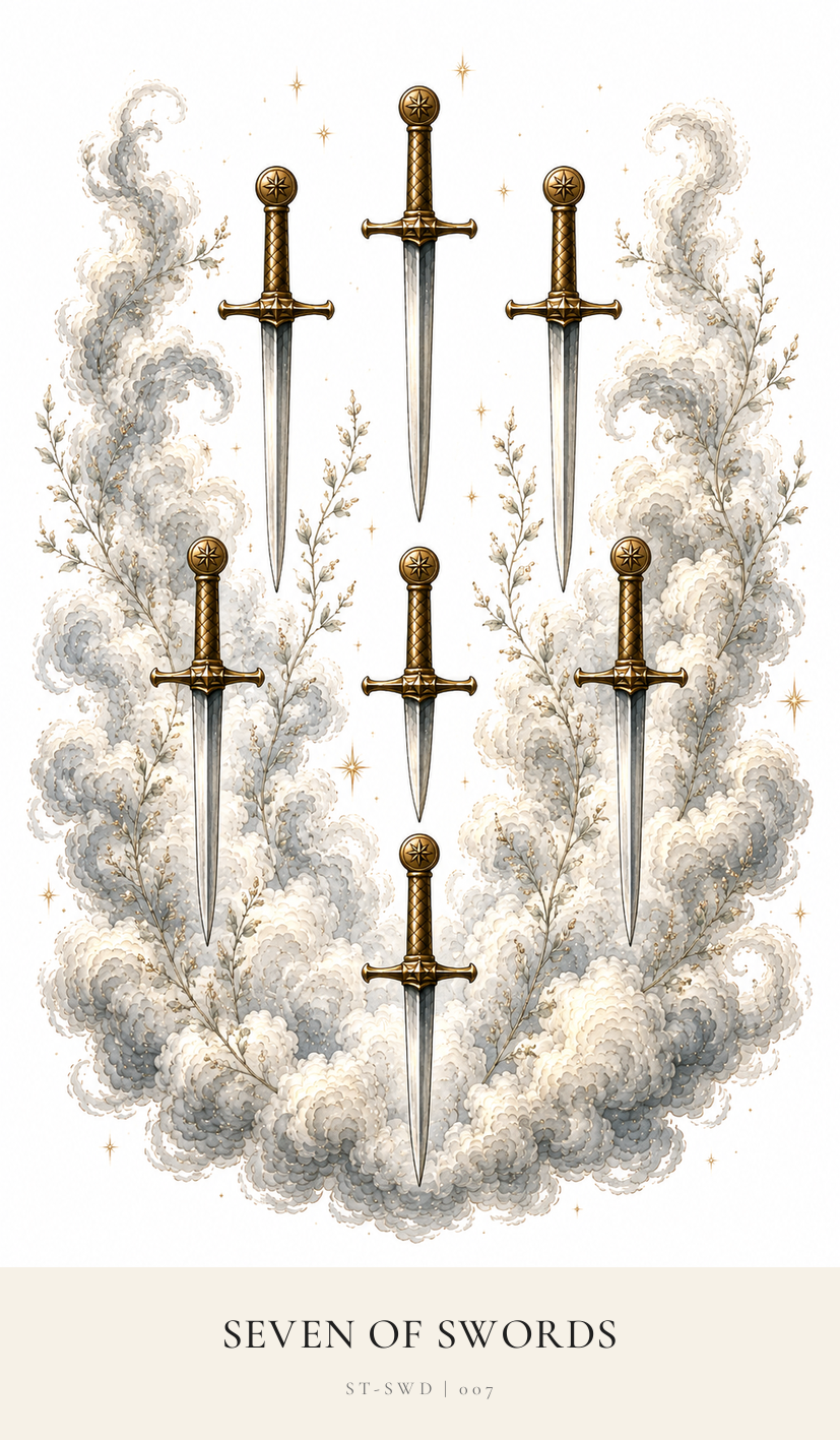 Seven of Swords tarot card from the Simply Tarot deck