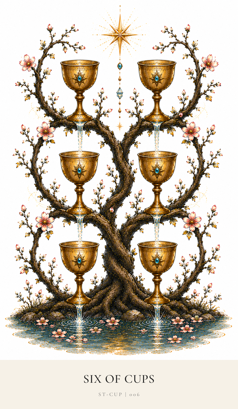 Six of Cups tarot card from the Simply Tarot deck