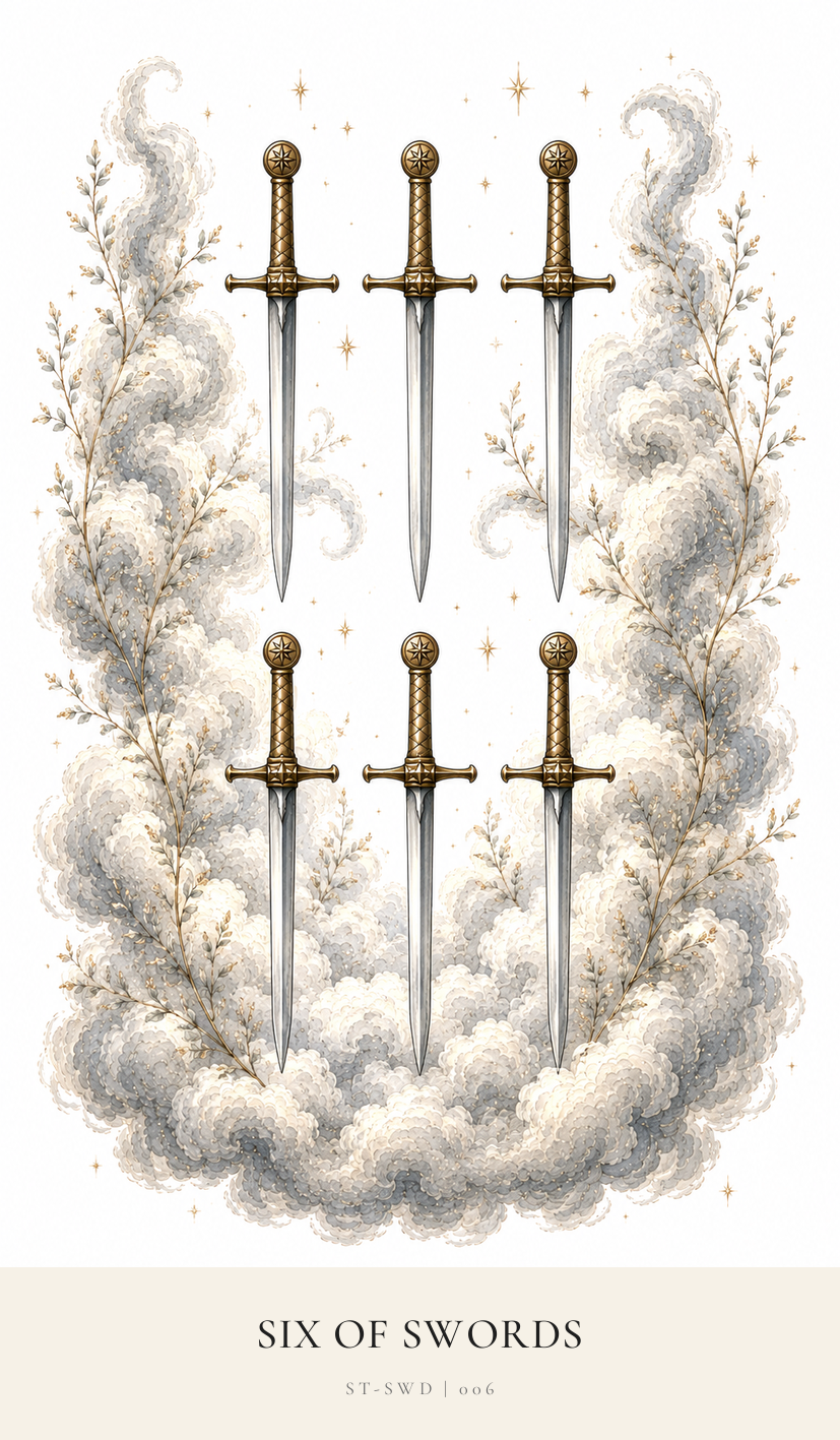 Six of Swords tarot card from the Simply Tarot deck