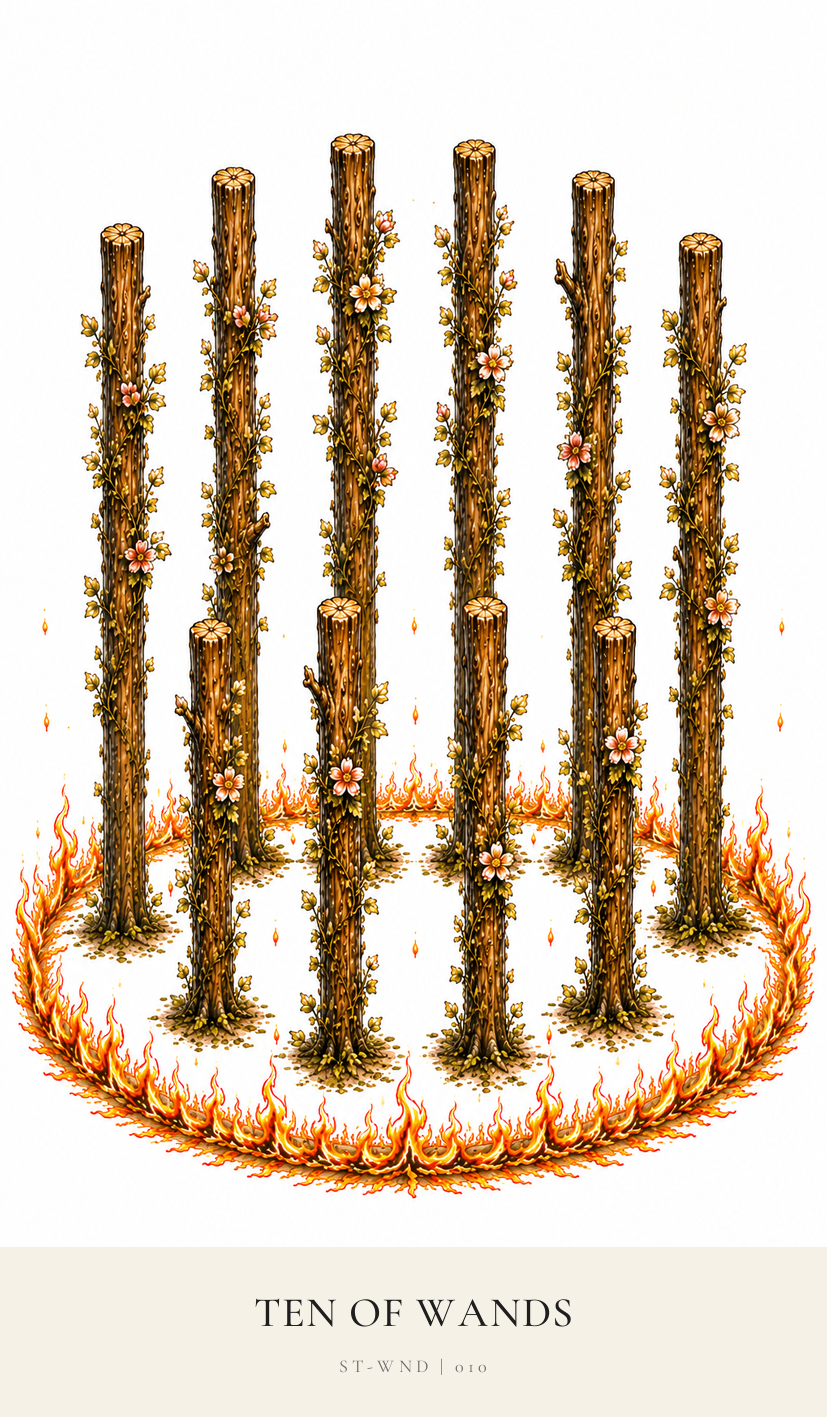 Ten of Wands tarot card from the Simply Tarot deck
