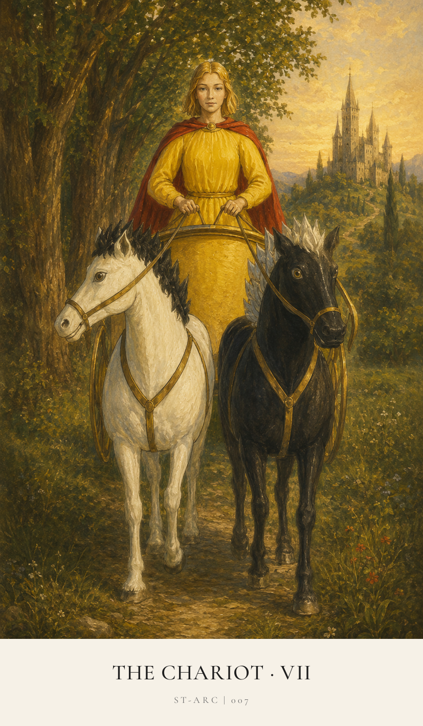 The Chariot tarot card from the Simply Tarot deck