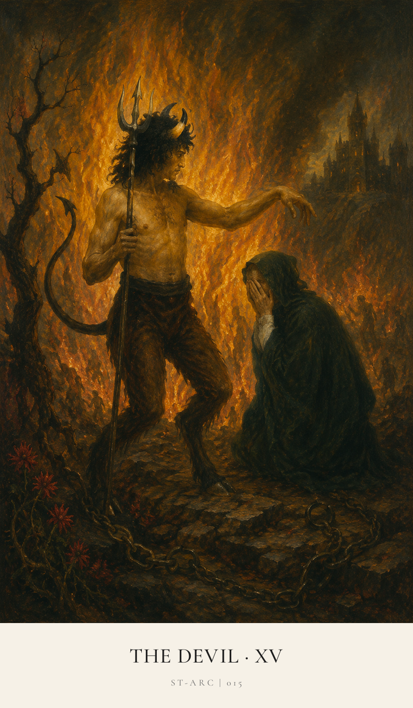 The Devil tarot card from the Simply Tarot deck