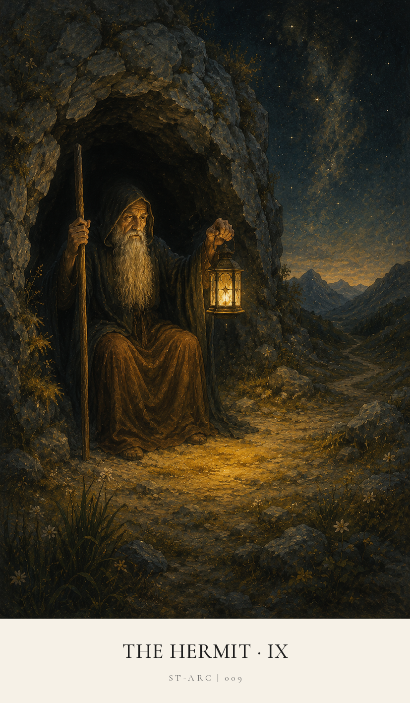 The Hermit tarot card from the Simply Tarot deck