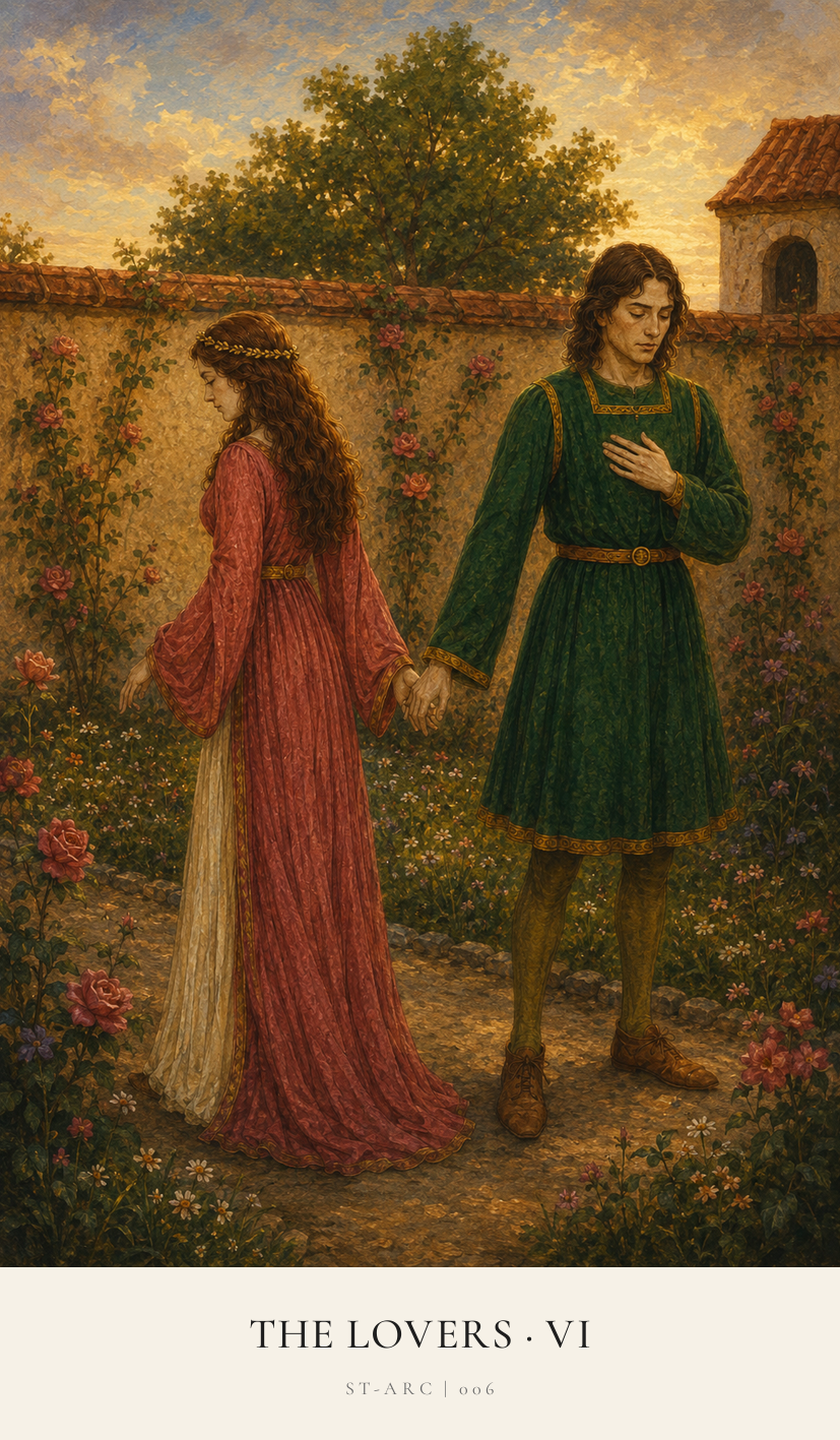 The Lovers tarot card from the Simply Tarot deck