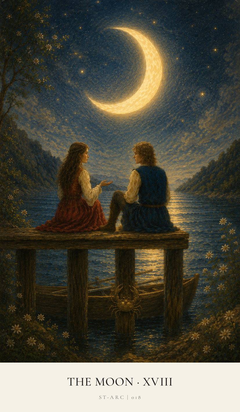 The Moon tarot card from the Simply Tarot deck