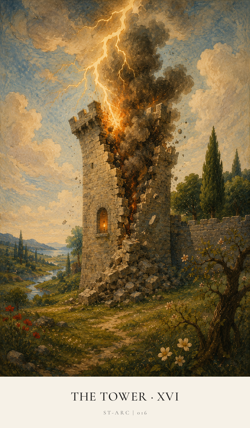 The Tower tarot card from the Simply Tarot deck