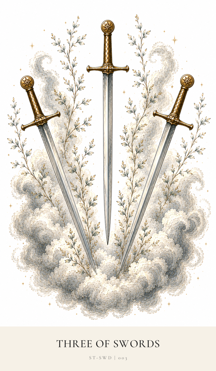 Three of Swords tarot card from the Simply Tarot deck