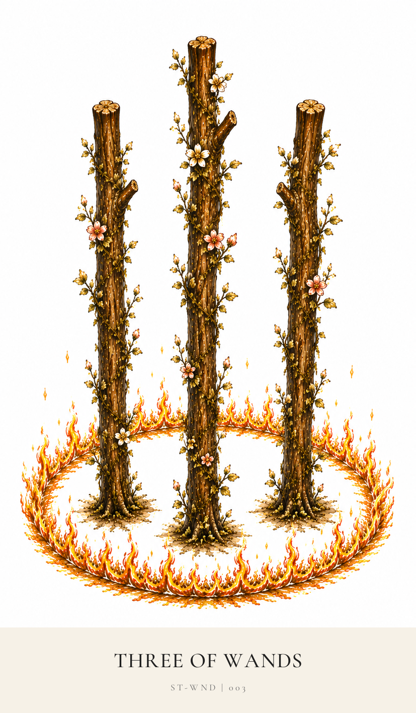 Three of Wands tarot card from the Simply Tarot deck